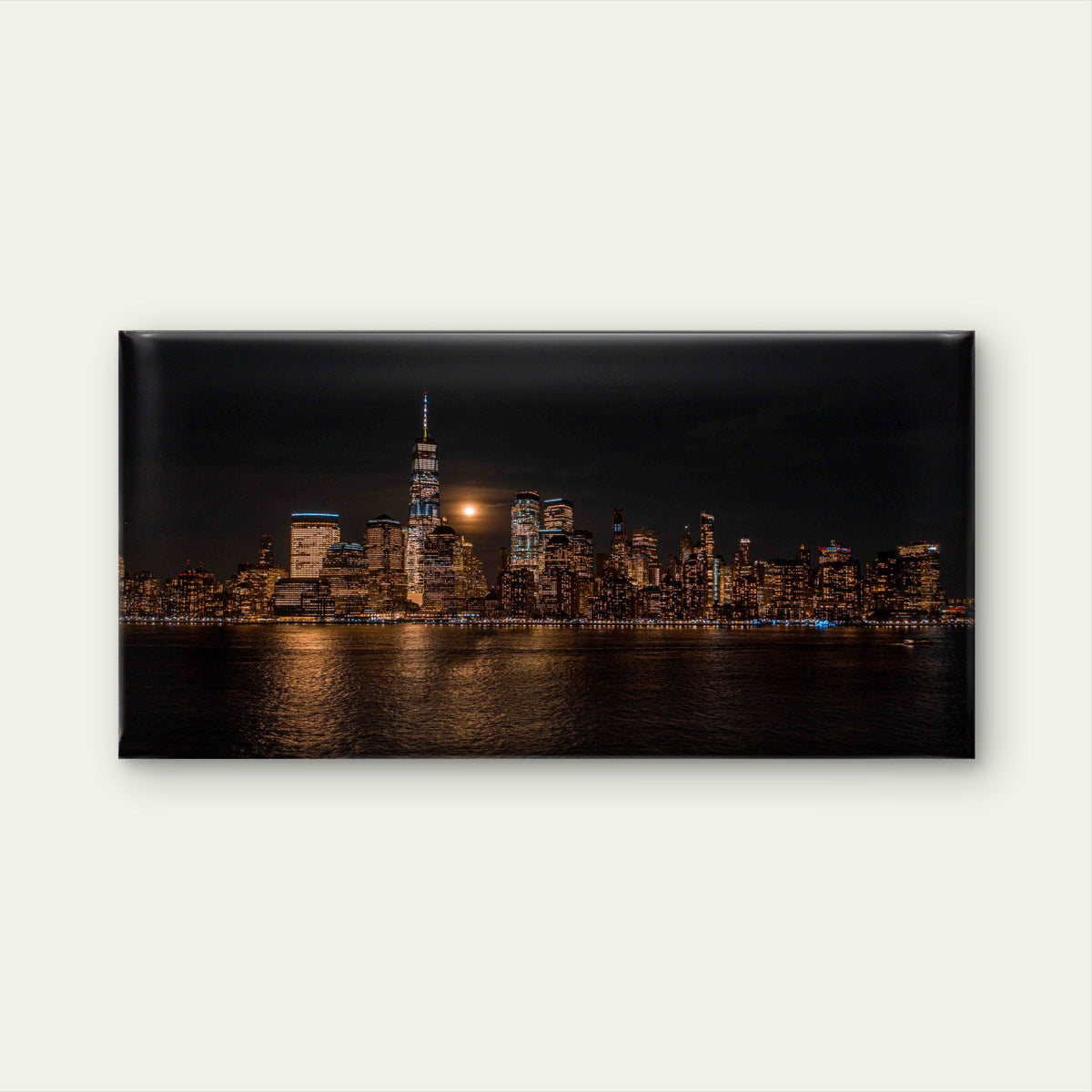 City Skyline at Night with Moon Wall Art Canvas Office Home Room Framed 120x60cm