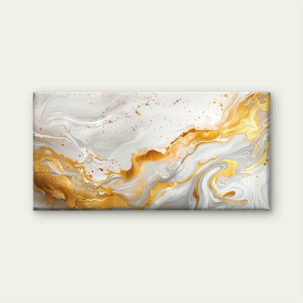 Modern Fluid Ink Gold White Metallic Wall Art Canvas Office Home Framed 80x45cm