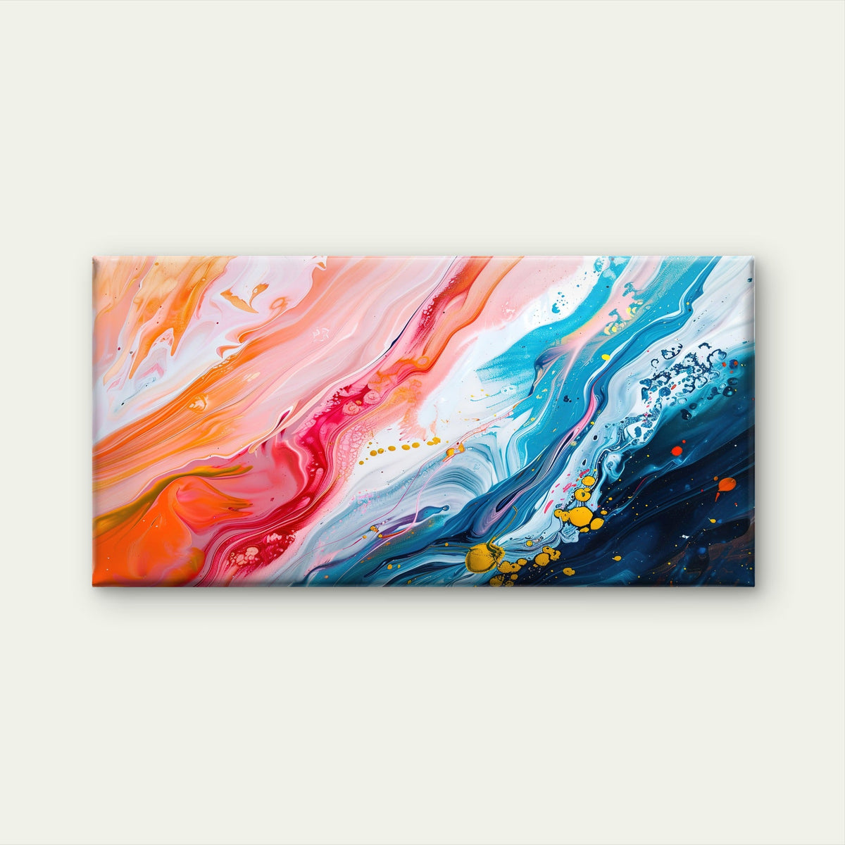 Vibrant Ocean Wave Swirl Gold Wall Art Canvas Office Home Room Framed 80x45cm