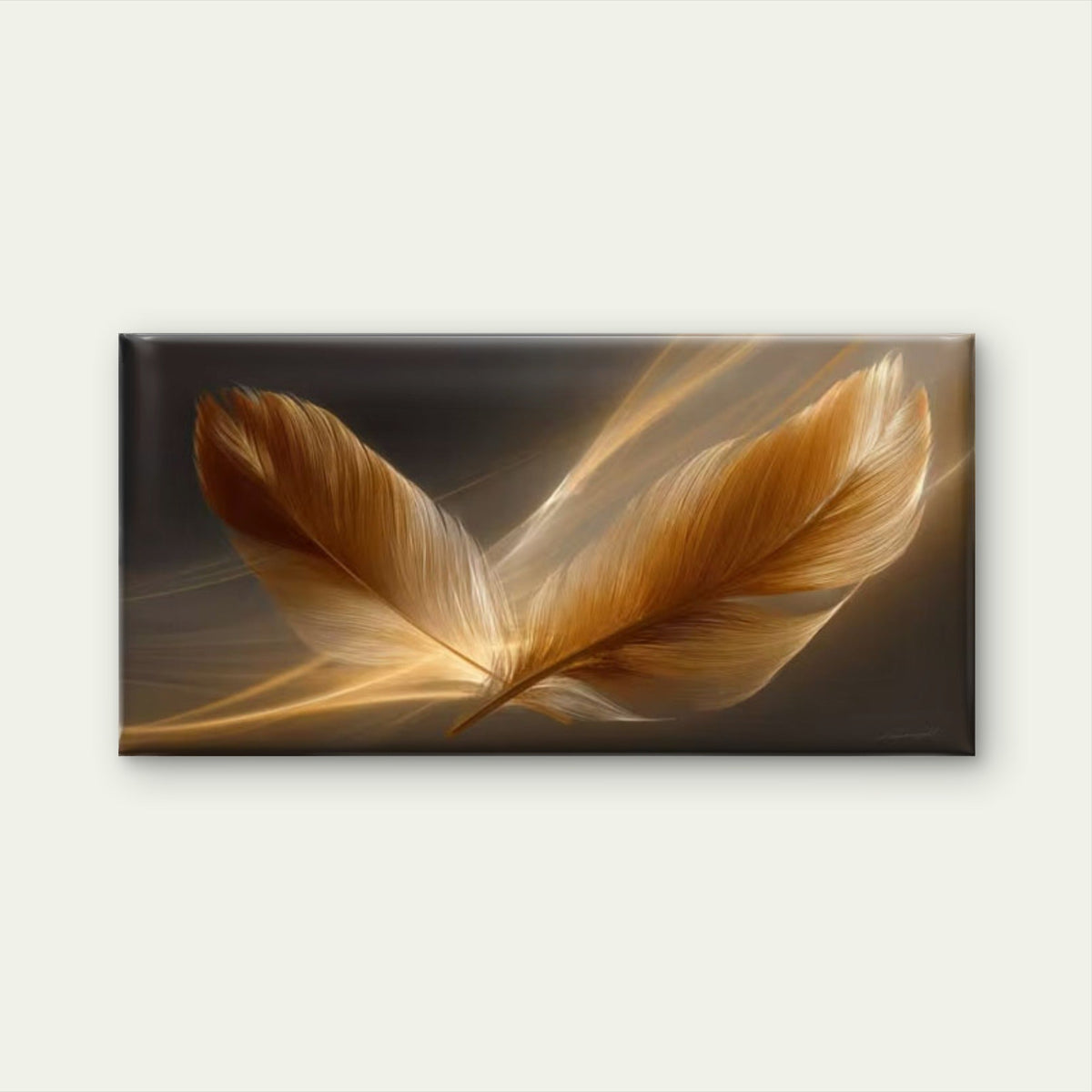 Golden & Brow Feather Wall Art Canvas Office Home Room Framed 80x45cm