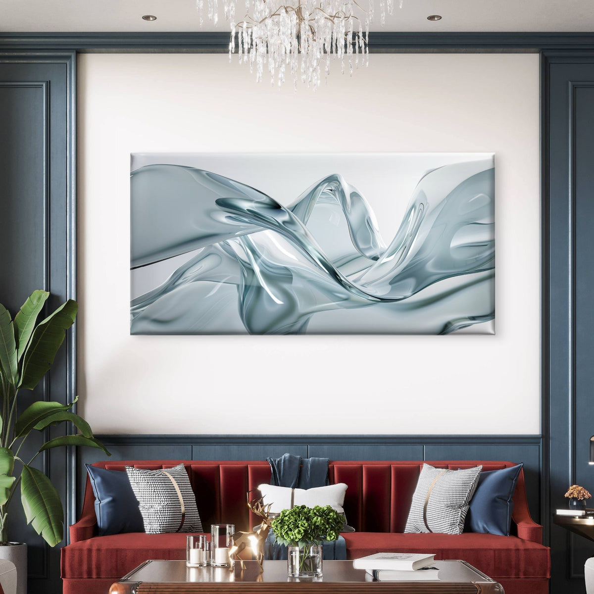 Liquid Glass Wave Flow Wall Art Canvas Office Home Room Framed 120x60cm