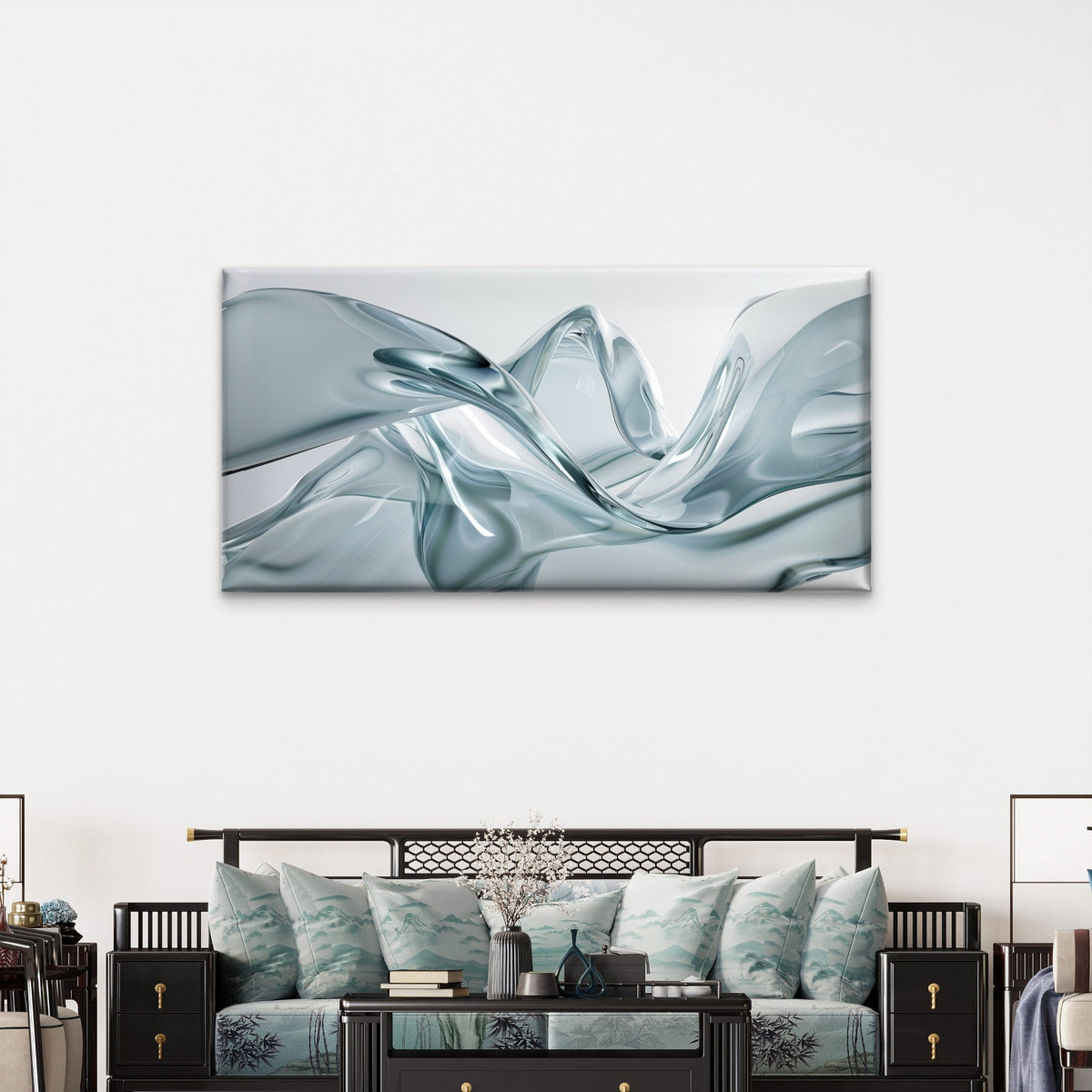 Liquid Glass Wave Flow Wall Art Canvas Office Home Room Framed 120x60cm