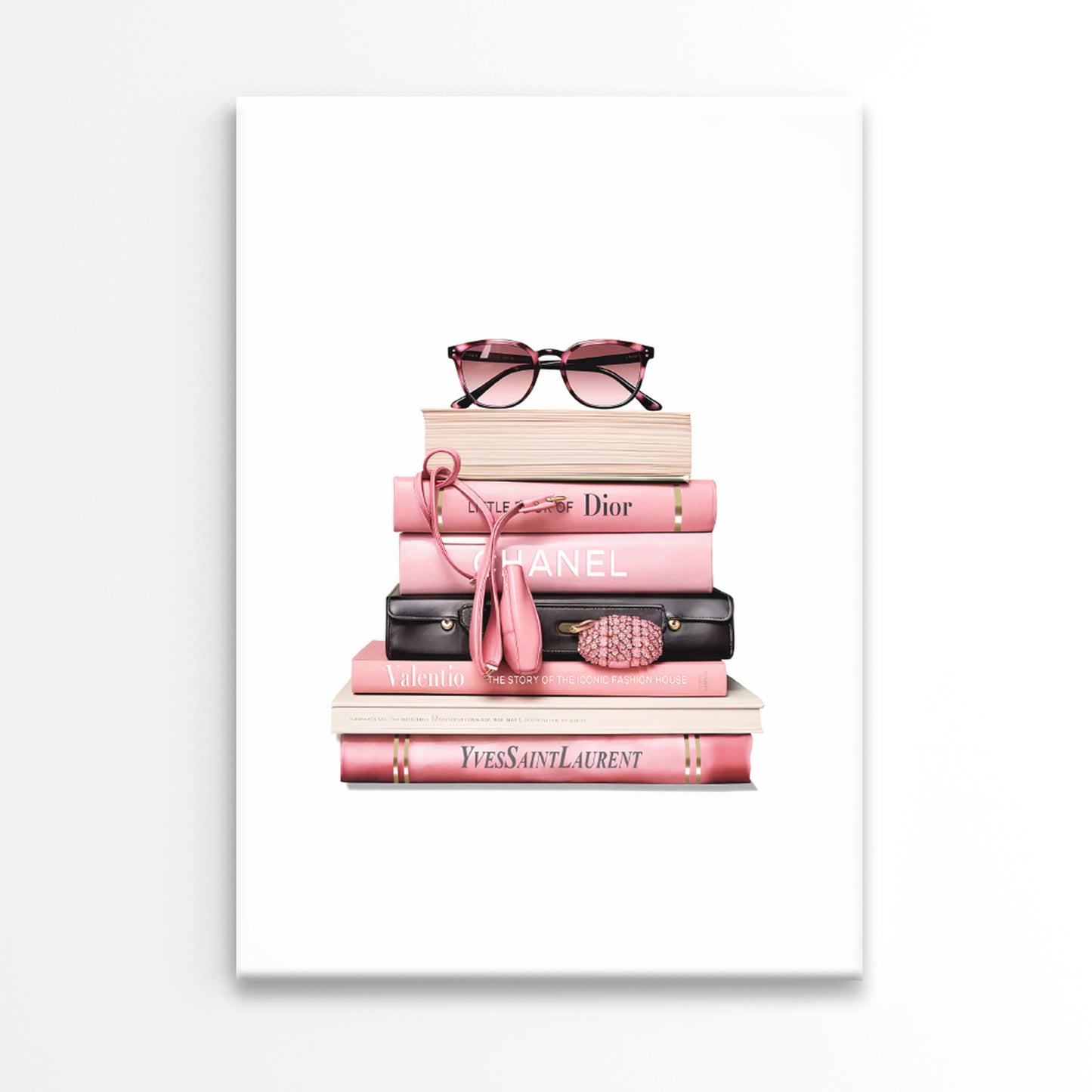 Stack Of Books & Fashion Glasses Print 100% Australian Made 40x60cm Stretched Canvas Ready to Hang