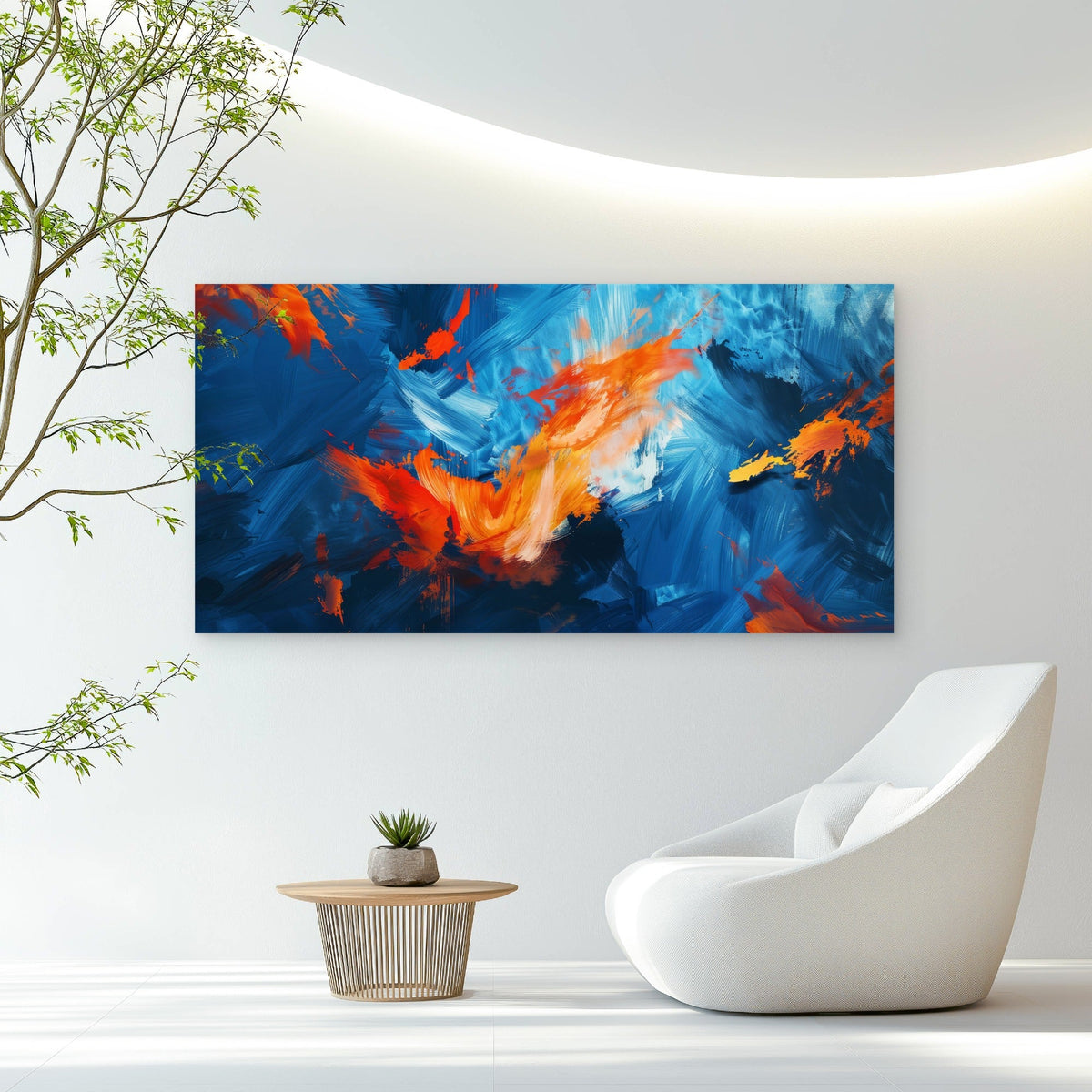 Ocean Firestorm Abstract Art Wall Art Canvas Office Home Room Framed 80x45cm