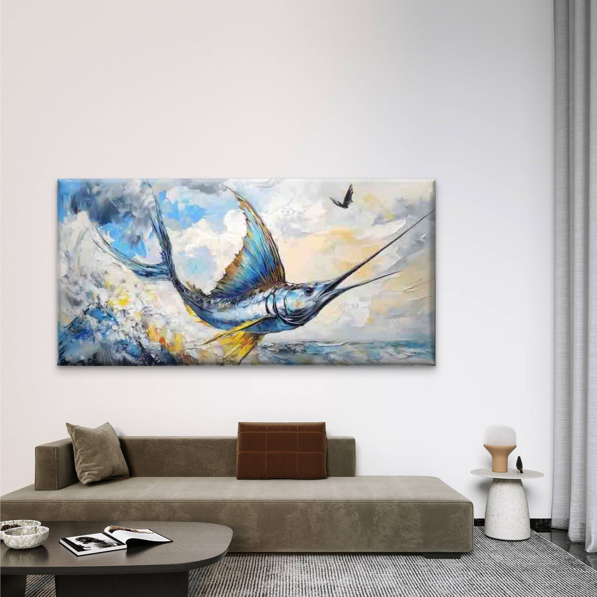 Abstract Painting of an Ocean Wall Art Canvas Office Home Room Framed 80x45cm