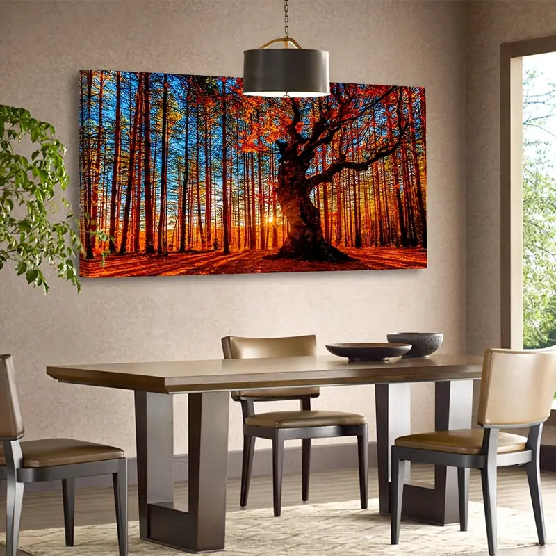 Forest Sunset Vibrant Autumn Majestic Tree Wall Art canvas office home room framed 120x60cm