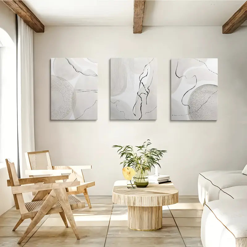 3pcs Black, White, Beige & Brown Geometric Design Metal Print Ready to Hang Art