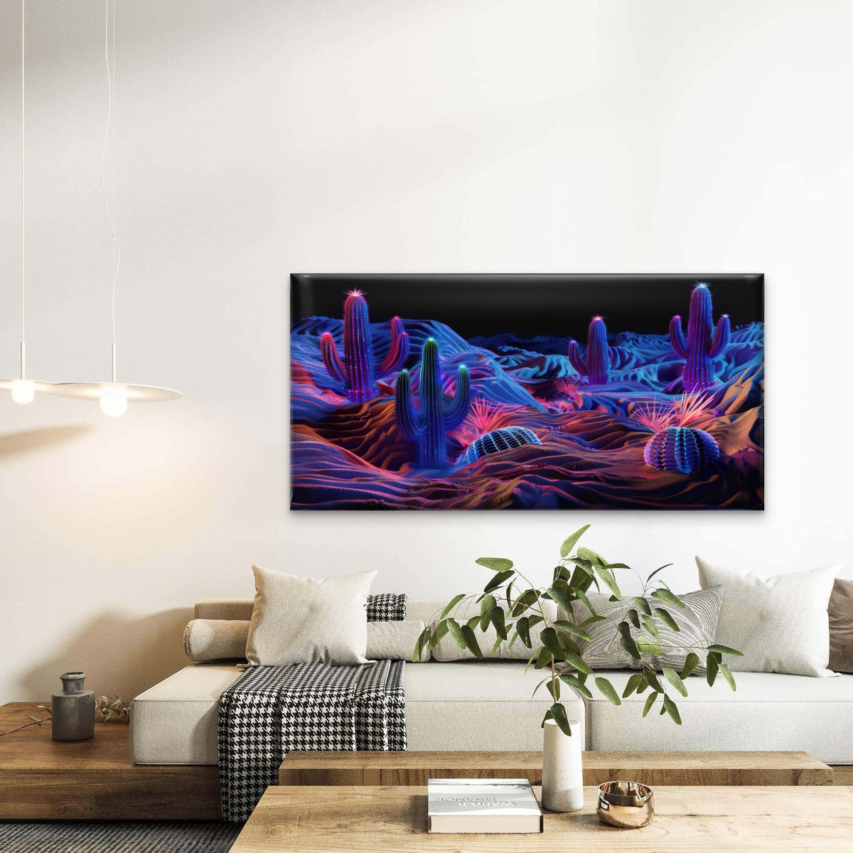 Neon Synthwave Desert Cactus Wall Art Canvas Office Home Room Framed 120x60 cm