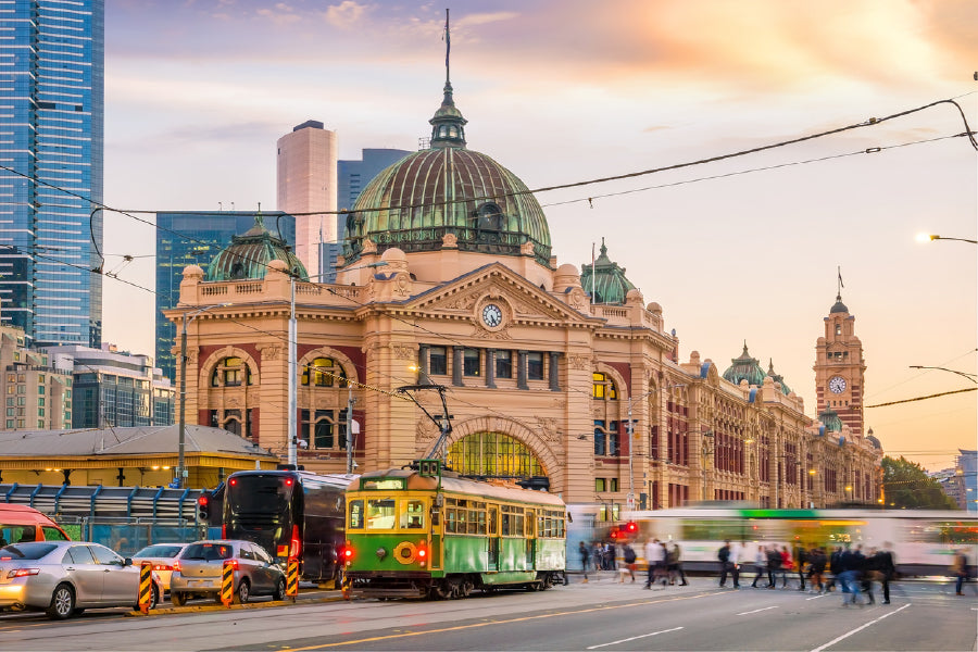 Melbourne Flinders Street Train Station Print 100% Australian Made Stretched Canvas Ready to Hang - AU-104