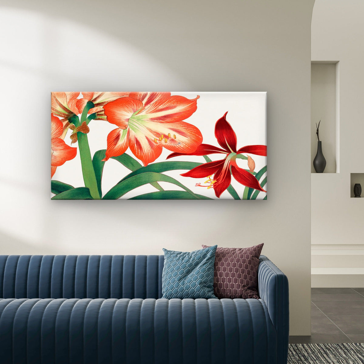 Red Amaryllis Lily Botanical Wall Art Canvas Office Home Room Framed 120x60cm
