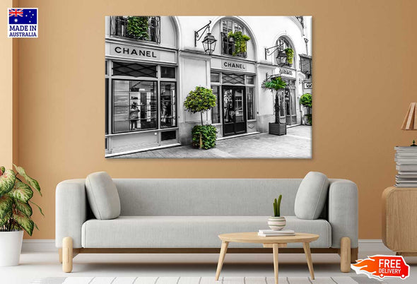 l Fashion Store Front B&W and Green Trees Print 100% Australian Made Stretched Canvas Ready to Hang - FS - 167