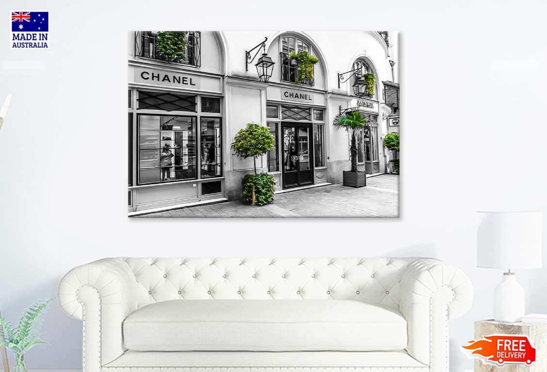 l Fashion Store Front B&W and Green Trees Print 100% Australian Made Stretched Canvas Ready to Hang - FS - 167