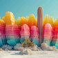 Rainbow Pastel Desert Cactus Wall Art Canvas Office Home Room Framed 120x60 cm
