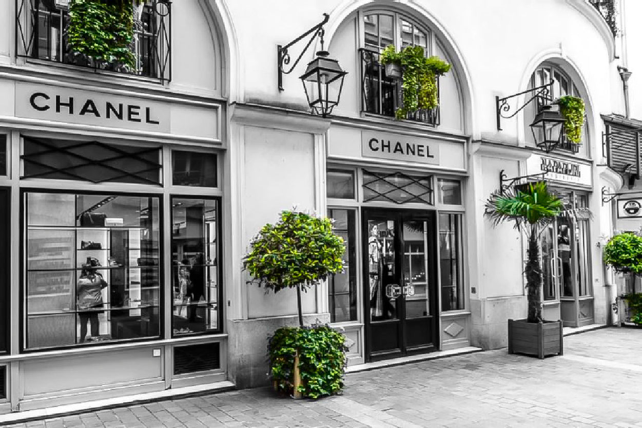 l Fashion Store Front B&W and Green Trees Print 100% Australian Made Stretched Canvas Ready to Hang - FS - 167