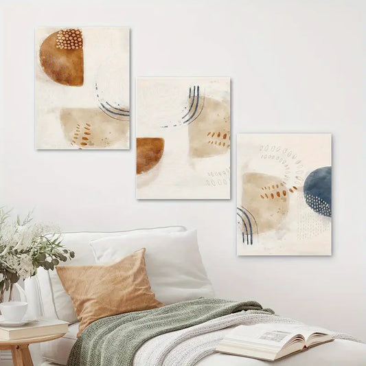3pcs Abstract Shapes Watercolor Squares Metal Print Ready to Hang Art
