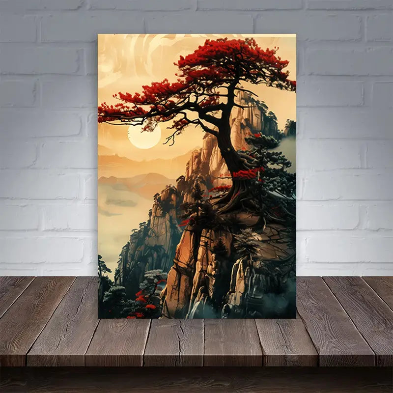 Autumn Trees & Mountain View Print 100% Australian Made 40x60cm Stretched Canvas Ready to Hang