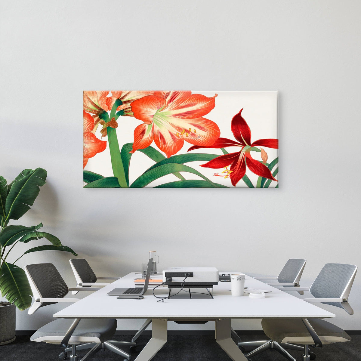 Red Amaryllis Lily Botanical Wall Art Canvas Office Home Room Framed 120x60cm