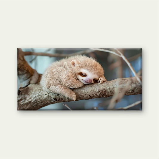 Adorable Baby Sloth Sleeping Tree Branch Nature Wall Art Canvas Office Home Room Framed 80x45cm