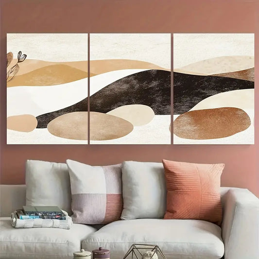 3pcs Calm Canyon Boho Rocks and Plants Metal Print Ready to Hang Art