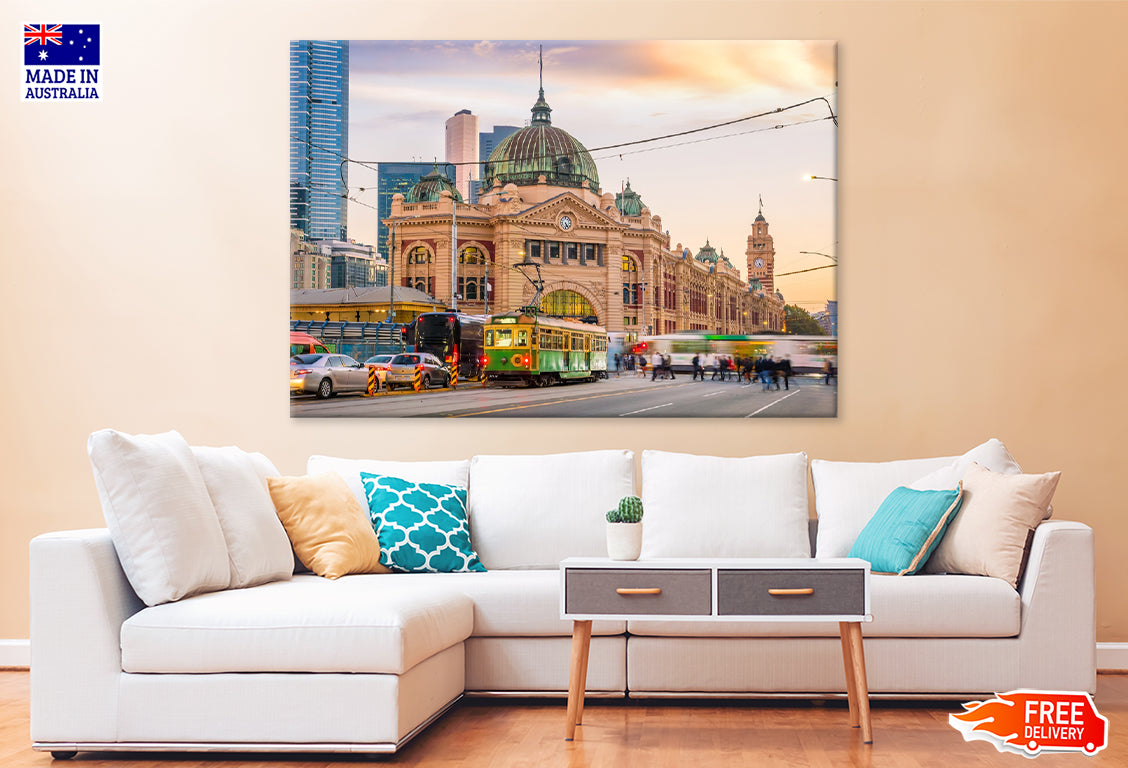 Melbourne Flinders Street Train Station Print 100% Australian Made Stretched Canvas Ready to Hang - AU-104