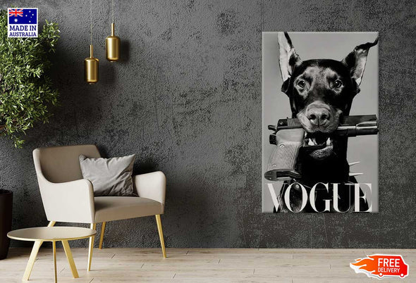 Dog with Gun Fashion Design Print 100% Australian Made Stretched Canvas Ready to Hang - FS - 118