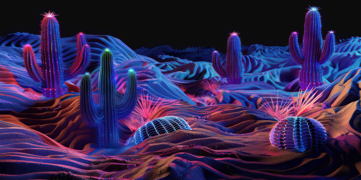 Neon Synthwave Desert Cactus Wall Art Canvas Office Home Room Framed 120x60 cm