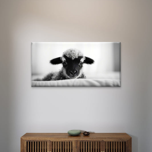 Cute Baby Lamb Sheep Soft Fur Animal Wall Art Canvas Office Home Framed 80x45cm