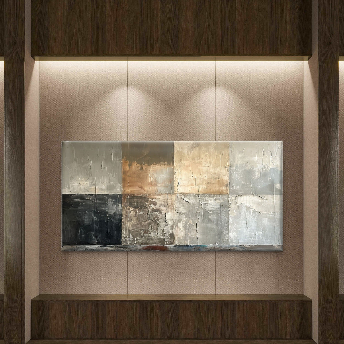 Neutral Concrete Tile Textured Blocks Wall Art Canvas Office Home Framed 80x45cm