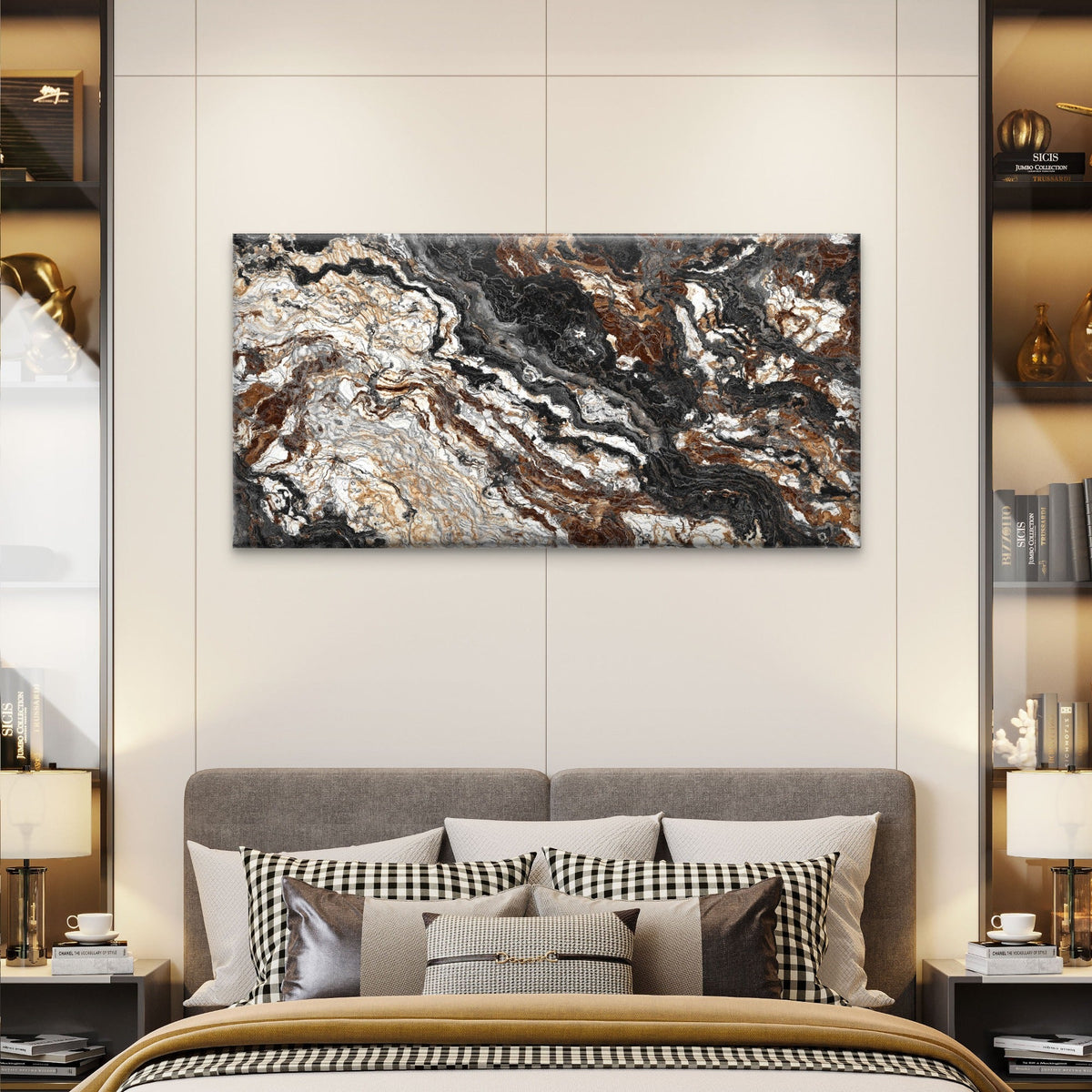Black & Gold Liquid Granite Texture Wall Art Canvas Office Home Room Framed 120x60cm