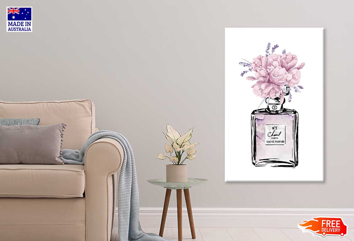 Pink Flowers Perfume Bottle Fashion Print 100% Australian Made Stretched Canvas Ready to Hang -FS - 137