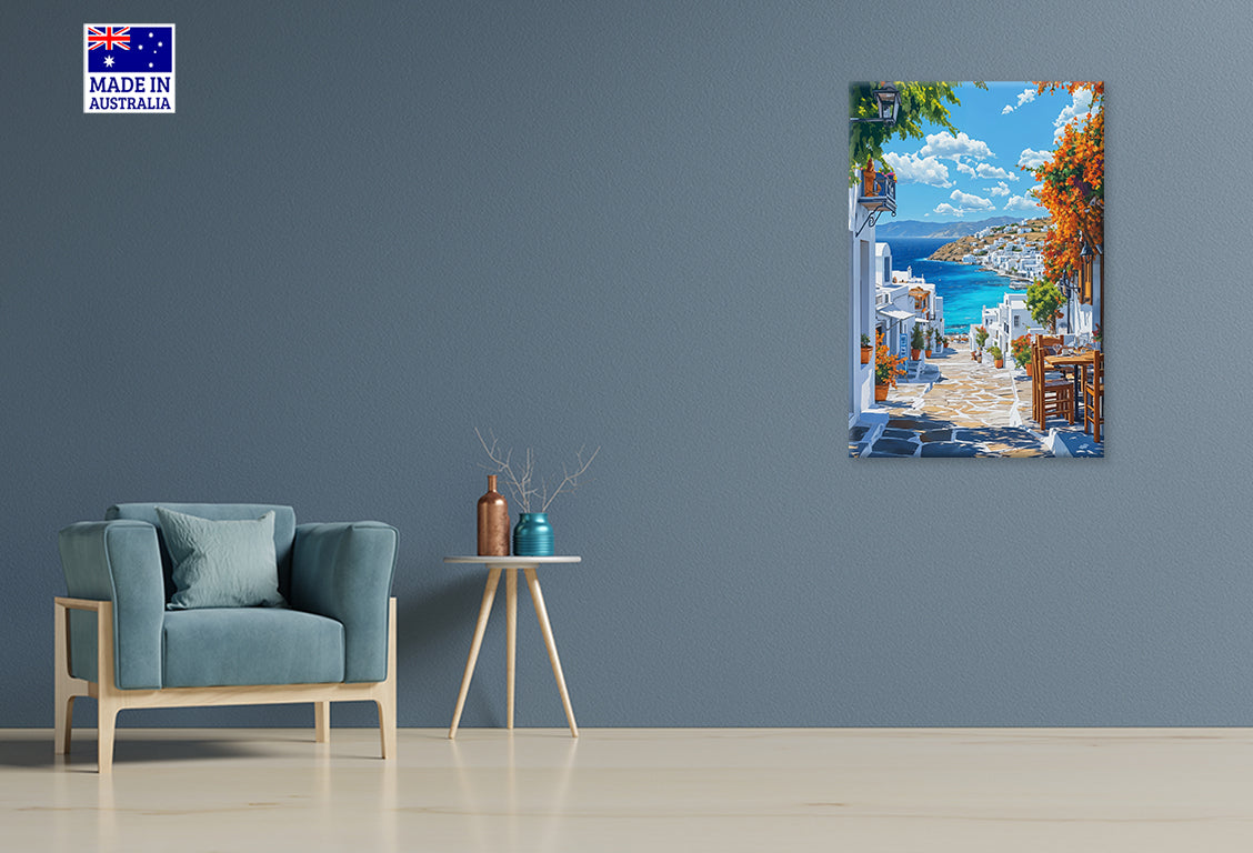 Summer Beach Bustling Street Café Print 100% Australian Made 40x60cm Stretched Canvas Ready to Hang