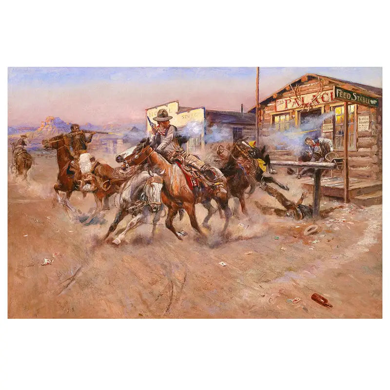 Western Stagecoach Robbery Canvas Print 100% Australian Made 60x40cm Stretched Canvas Ready to Hang