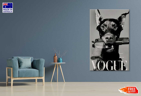 Dog with Gun Fashion Design Print 100% Australian Made Stretched Canvas Ready to Hang - FS - 118