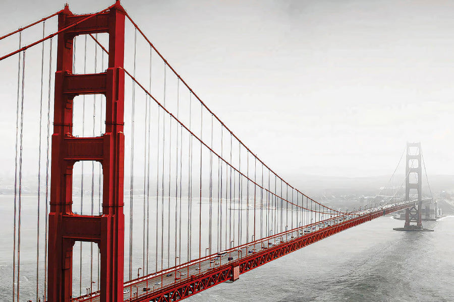 Golden Gate Bridge Stretches into Gray Sky Print 100% Australian Made 60x40cm Stretched Canvas Ready to Hang