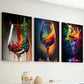 3pcs Modern Fashion Wine Glass Colorful Metal Print Ready to Hang Art