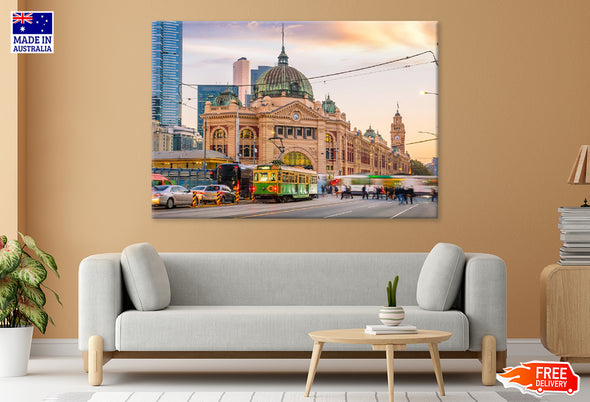 Melbourne Flinders Street Train Station Print 100% Australian Made Stretched Canvas Ready to Hang - AU-104