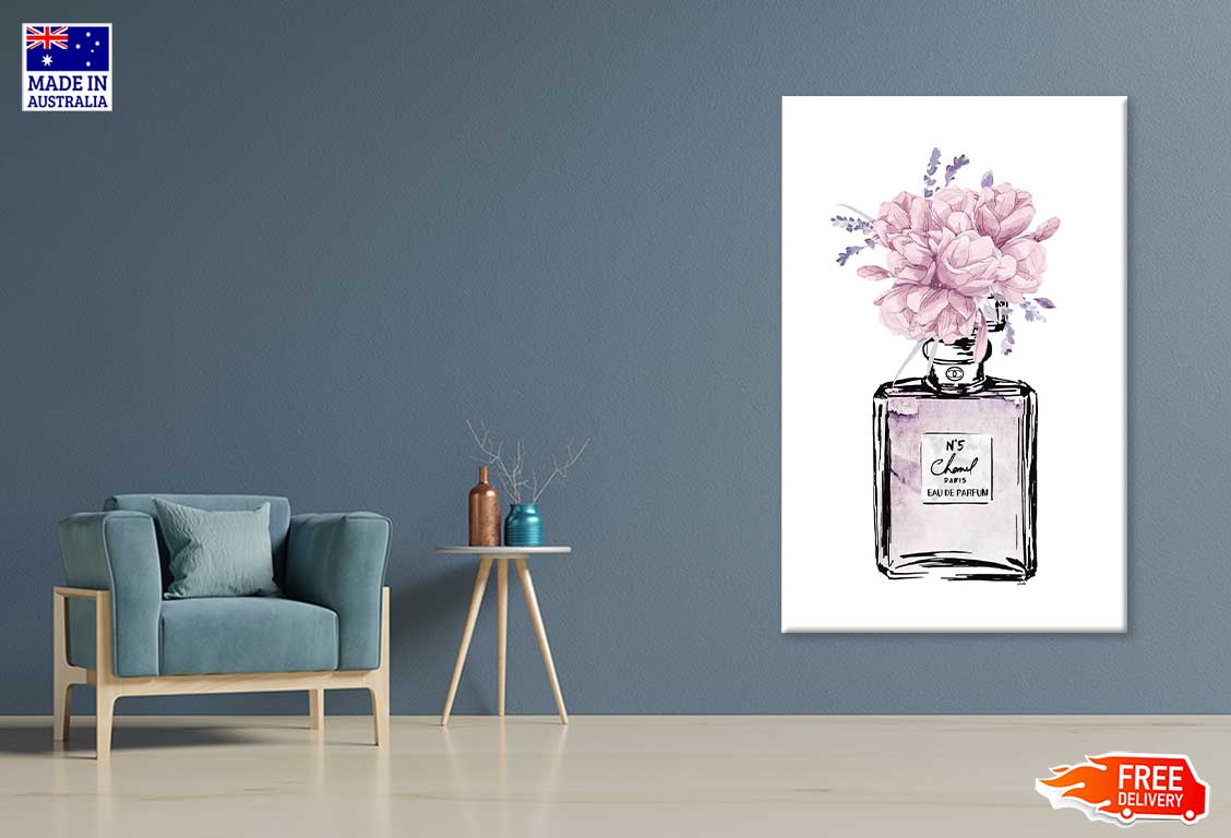 Pink Flowers Perfume Bottle Fashion Print 100% Australian Made Stretched Canvas Ready to Hang -FS - 137