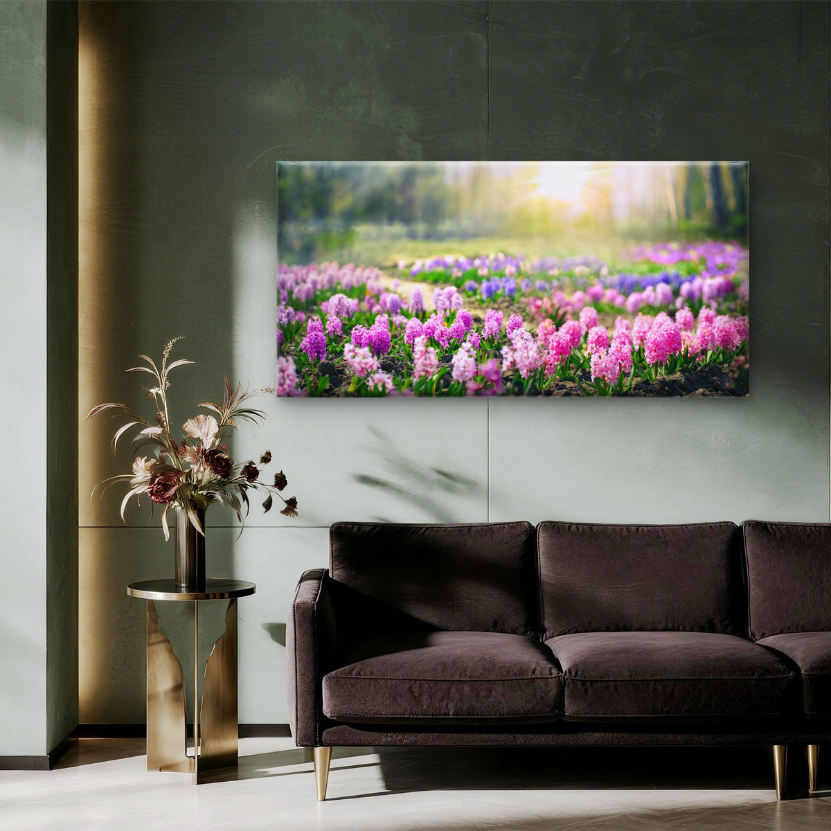 Purple Hyacinth Spring Garden Wall Art Canvas Office Home Room Framed 120x60cm
