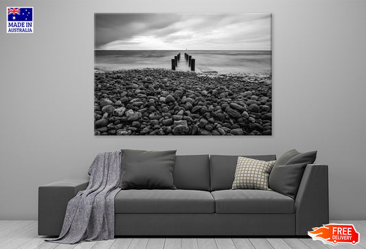 Beach, Seaside in South Sweden Print 100% Australian Made Stretched Canvas Ready to Hang - BW-104