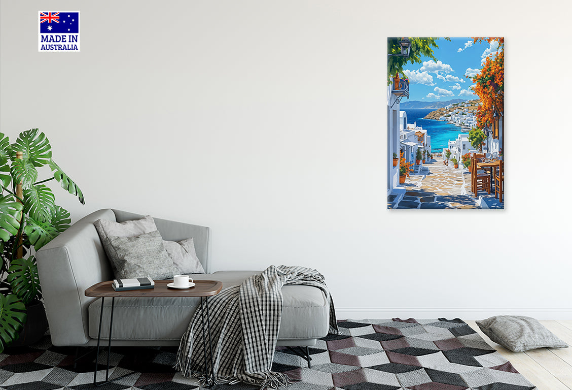 Summer Beach Bustling Street Café Print 100% Australian Made 40x60cm Stretched Canvas Ready to Hang