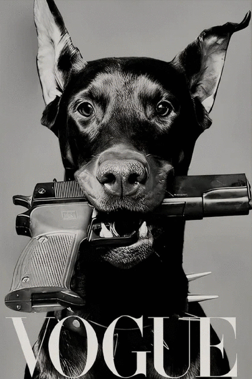 Dog with Gun Fashion Design Print 100% Australian Made Stretched Canvas Ready to Hang - FS - 118