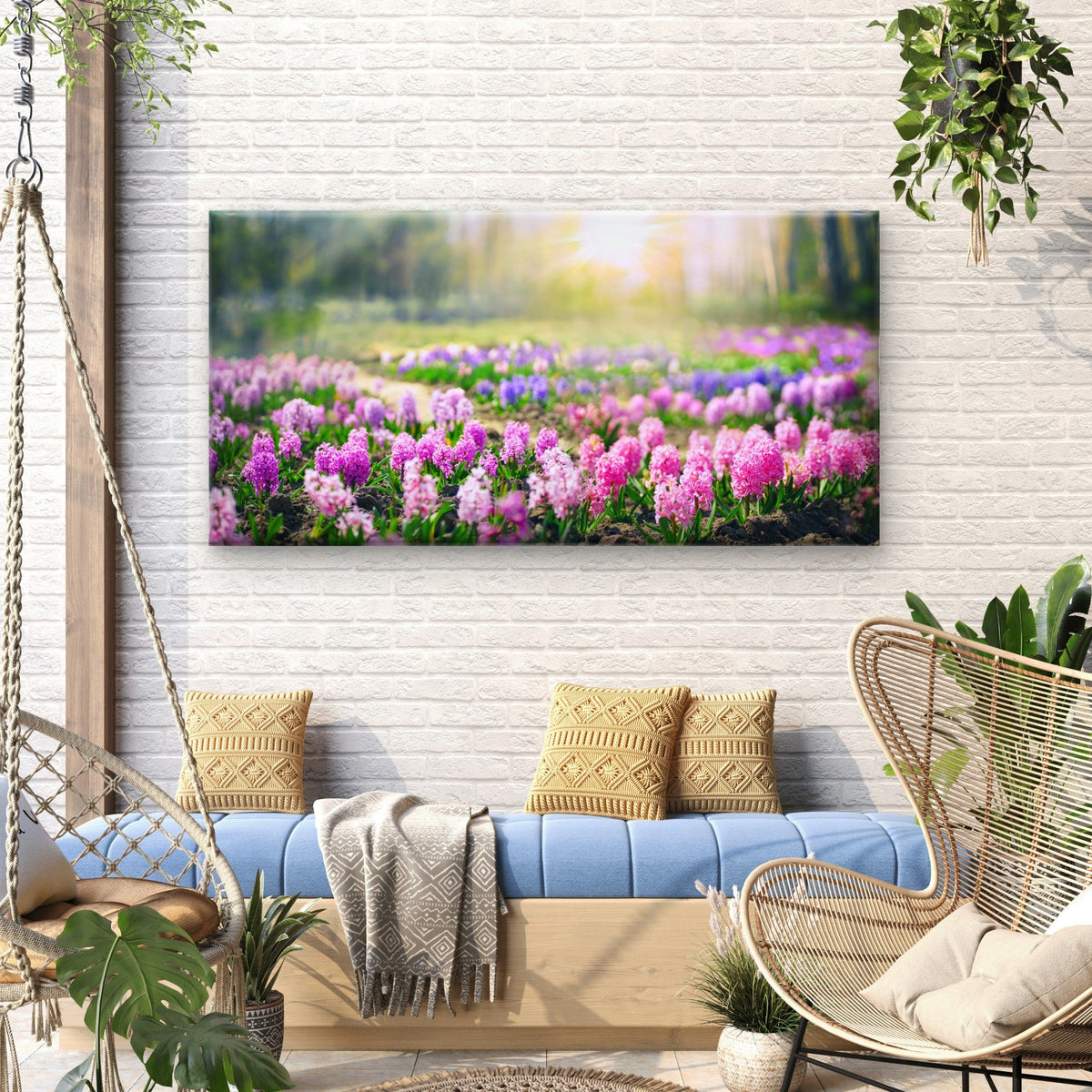 Purple Hyacinth Spring Garden Wall Art Canvas Office Home Room Framed 120x60cm