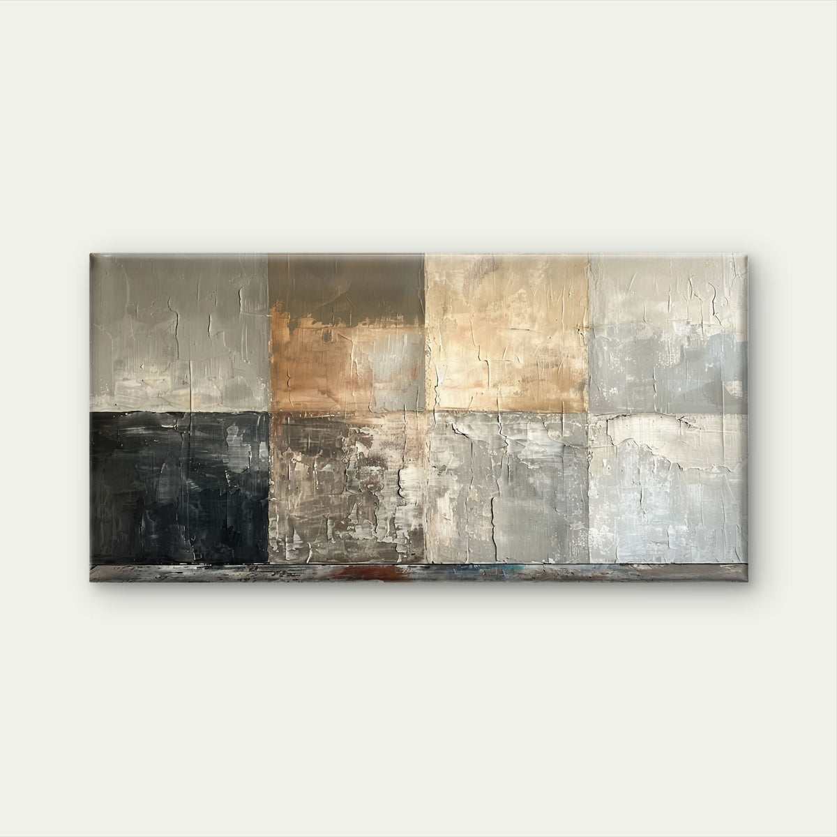 Neutral Concrete Tile Textured Blocks Wall Art Canvas Office Home Framed 80x45cm