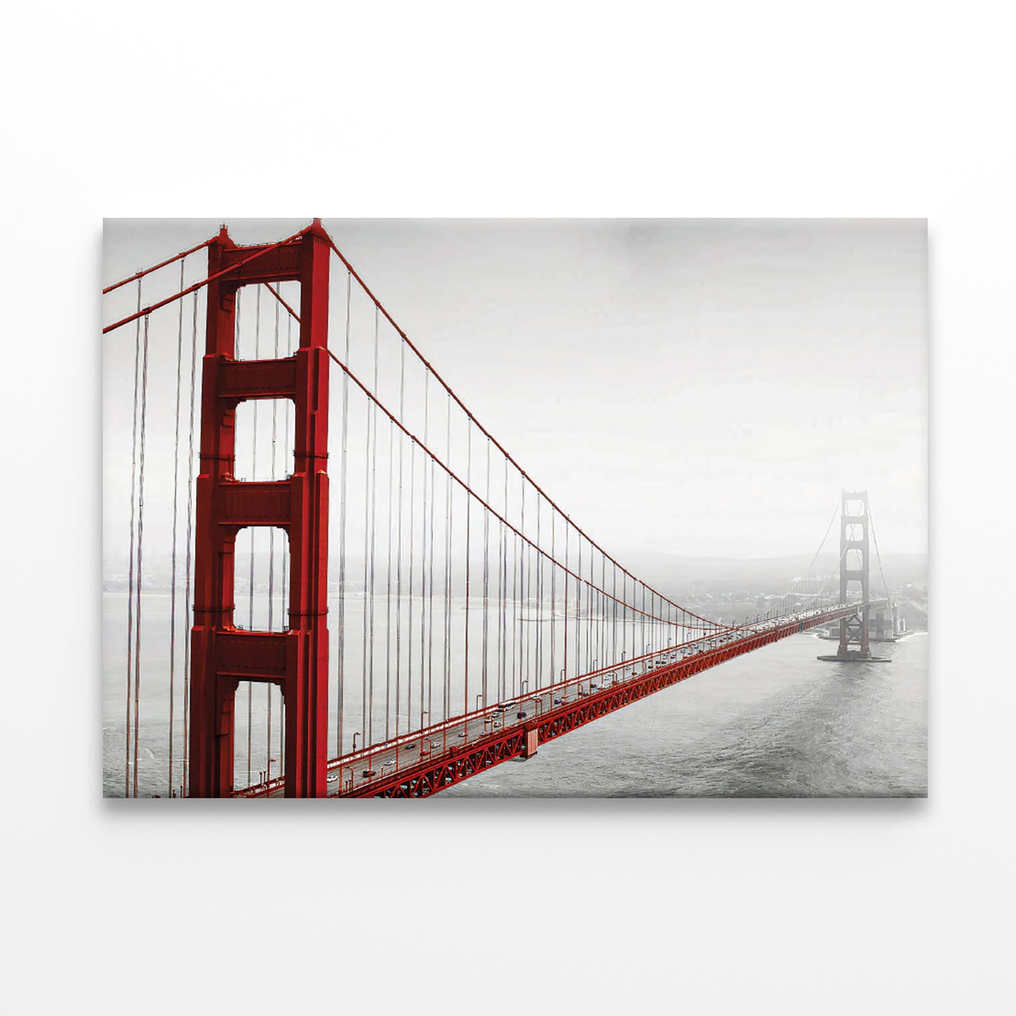 Golden Gate Bridge Stretches into Gray Sky Print 100% Australian Made 60x40cm Stretched Canvas Ready to Hang