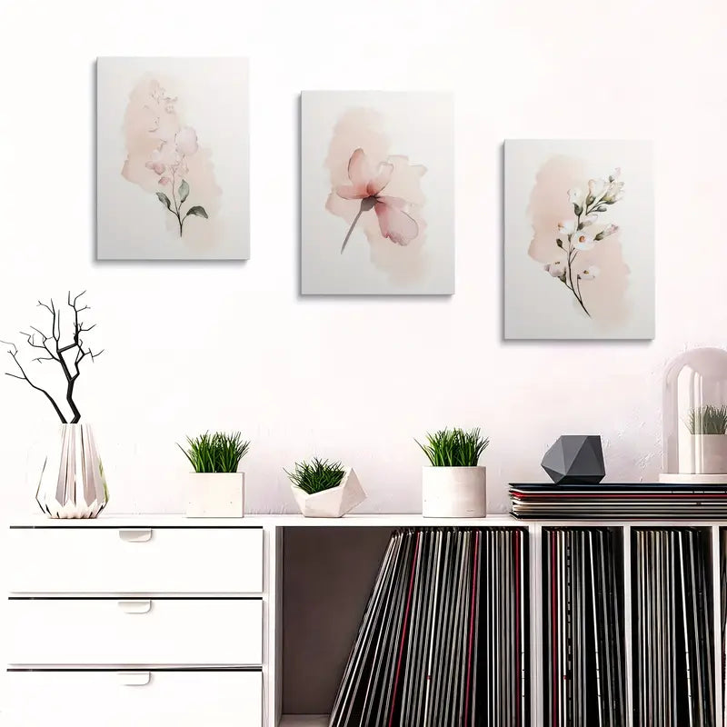 3pcs Painting Floral Pink Pattern Fashion Metal Print Ready to Hang Art