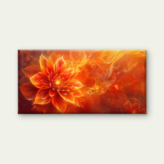 Vibrant Orange Fire Floral Wall Art Canvas Office Home Room Framed 80x45cm