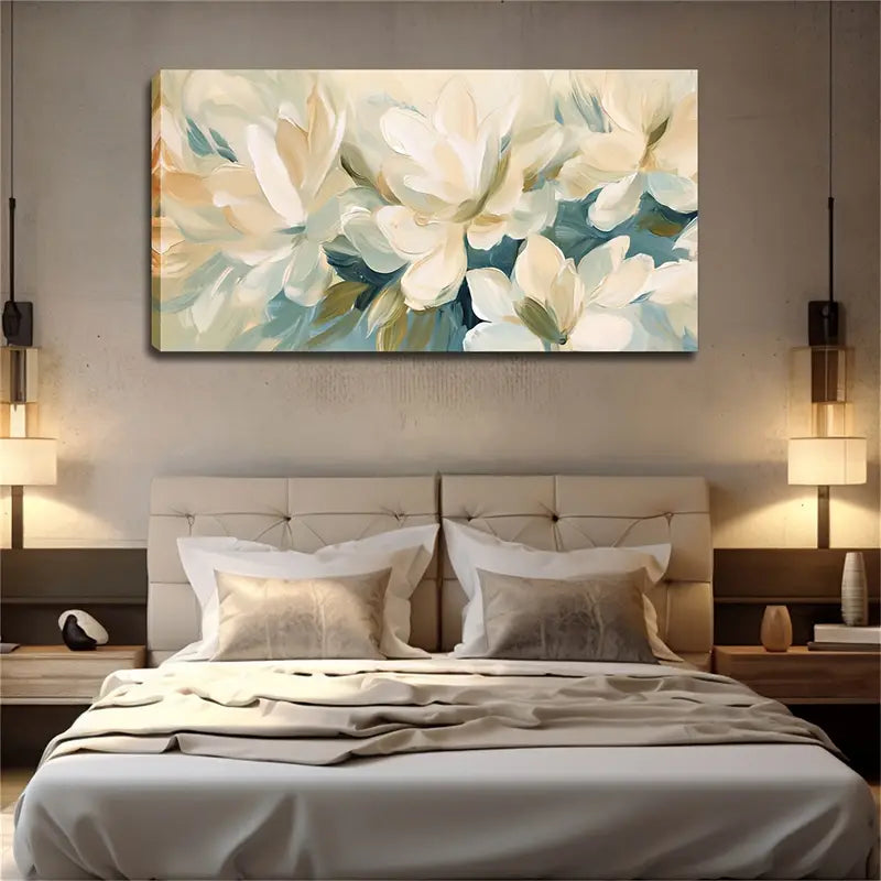 Abstract Floral White Minimalist Wall Art Canvas Office Home Room Framed 120x60cm