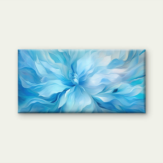 Blue Teal Floral Abstract Wall Art Canvas Office Home Room Framed 80x45cm