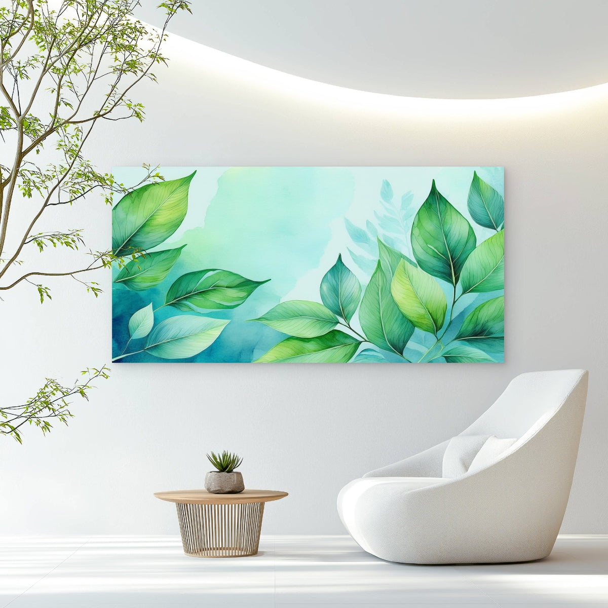 Green Leaf Watercolor Art Wall Art Canvas Office Home Room Framed 120x60cm