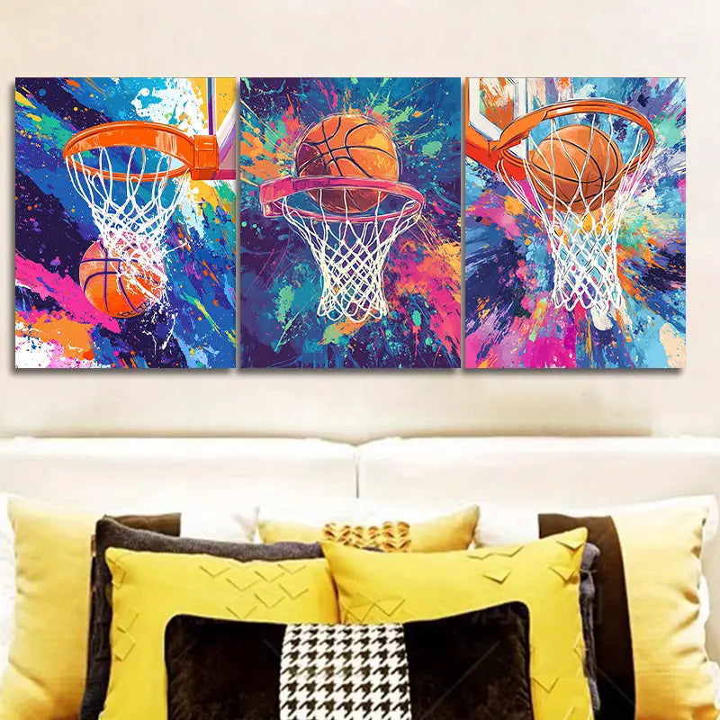 3pcs Shoot at the Basket Metal Print Ready to Hang Art